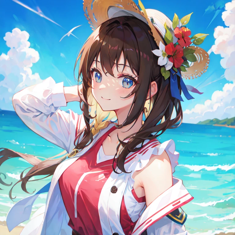 masterpiece, best quality, ultra detailed, highres,8k,BREAK,20 years old,girl,brown hair ,face focus, smile,