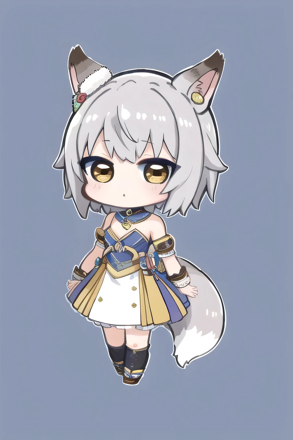 masterpiece, highest quality, very detailed, nozoChibi, 1 girl, (Chibi:1.4),silver hair、fox ears, simple background, full body,