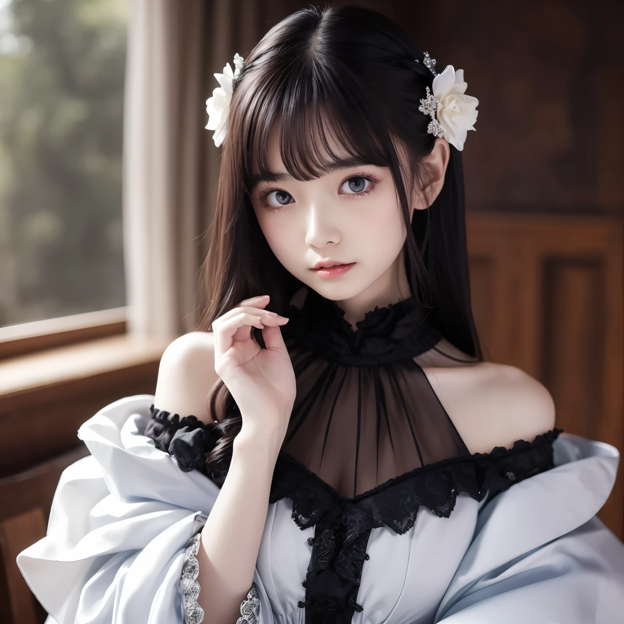 ((highest quality、masterpiece、8K、best image quality、ultra high resolution、Award-winning work))、Vampire Princess、(A little pregnant 1.05)、(evil and creepyな吸血鬼:1.1)、(evil and creepyなメイク:1.1)、(evil and creepy:1.1)、(pure white skin:1.1)、eye shadow、long hair、upper body photo、(accurate anatomy:1.1)、Huge and creepy European castle、(evil and creepyな城の背景:1.1)、(恐ろしい半透明のdevilの翼:1.1)、(最も邪悪で醜いdevilの翼:1.1)、(devil'The most complex textured wing:1.1)、Creepy Vampire Castle、Spooky and scary castle、Spooky fog、detailed background、Spooky Night Castle、(Look at me with cold eyes:1.1)、Intricately decorated dress、The most complicated vampire dresses、Creepy Vampire Princess Dress、邪悪なhighest qualityの巨大なティアラ、邪悪なhighest qualityの巨大なネックレス、Vampire Princessの邪悪なドレス、Intricately decorated dress、small valley、Tattoo with an evil pattern、Evil decoration、Artistic and eerie patterns、ruby decoration、Giant Ruby、Evil pattern decoration、artistic decoration、Dresses with a narrow waist、The most realistic background、complex background,、Highly detailed and realistic background、ultra high resolutionの顔、ultra high definition hair、Ultra high definition glossy skin、ultra high resolutionの完璧な歯、Ultra high definition eyes