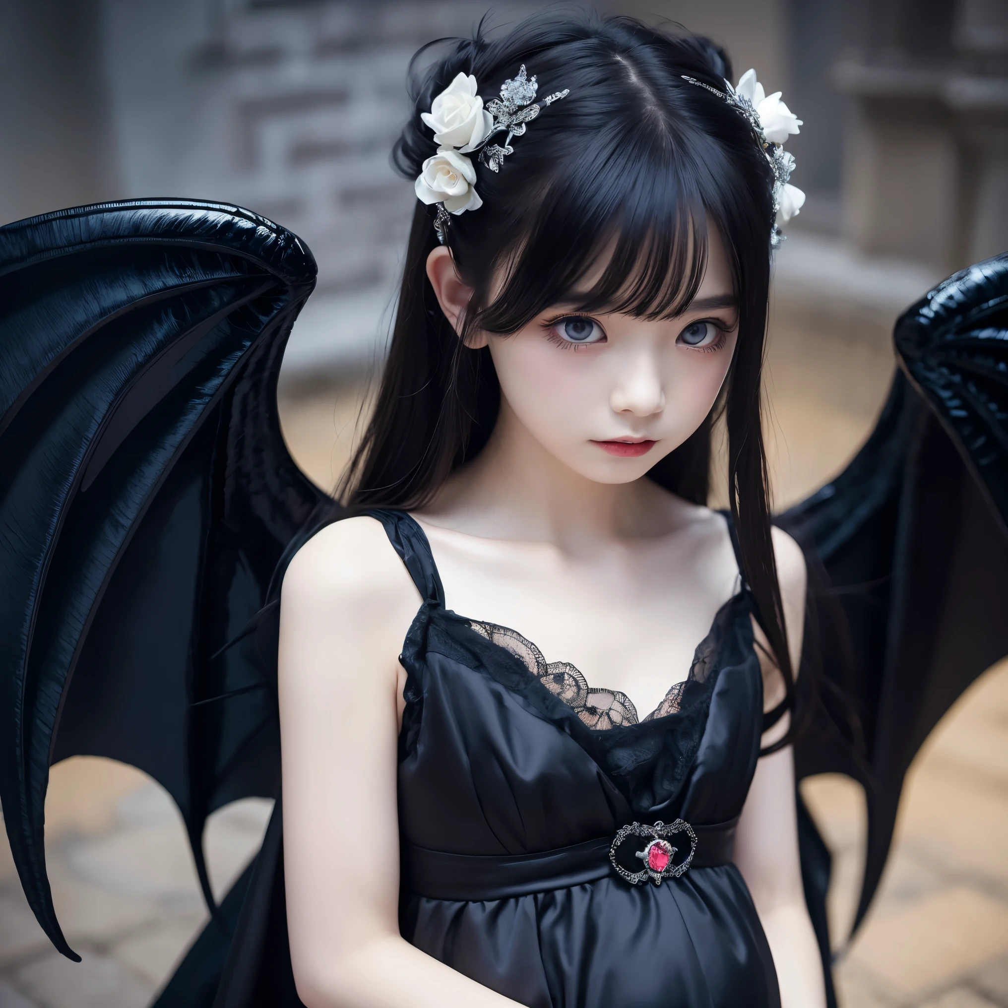 ((highest quality、masterpiece、8K、best image quality、ultra high resolution、Award-winning work))、Vampire Princess、(pregnancy 1.1)、(evil and creepy吸血鬼:1.1)、(evil and creepyメイク:1.1)、(evil and creepy:1.1)、(pure white skin:1.1)、eye shadow、long hair、upper body photo、(accurate anatomy:1.1)、Huge and creepy European castle、(evil and creepy城の背景:1.1)、(Scary creepy demon wings:1.2)、(The most evil and ugly of devil's wings:1.2)、(Demon wings with the most complex texture:1.2)、Creepy Vampire Castle、Spooky and scary castle、Spooky fog、detailed background、Spooky Night Castle、(Look at me with cold eyes:1.1)、Intricately decorated dress、The most complicated vampire dresses、Creepy Vampire Princess Dress、邪悪なhighest qualityの巨大なティアラ、邪悪なhighest qualityの巨大なネックレス、Vampire Princessの邪悪なドレス、Intricately decorated dress、small valley、Tattoo with an evil pattern、Evil decoration、Artistic and eerie patterns、ruby decoration、Giant Ruby、Evil pattern decoration、artistic decoration、Dresses with a narrow waist、The most realistic background、complex background,、Highly detailed and realistic background、ultra high resolutionの顔、ultra high definition hair、Ultra high definition glossy skin、(ultra high resolutionの完璧な歯:1.1)、Ultra high definition eyes
