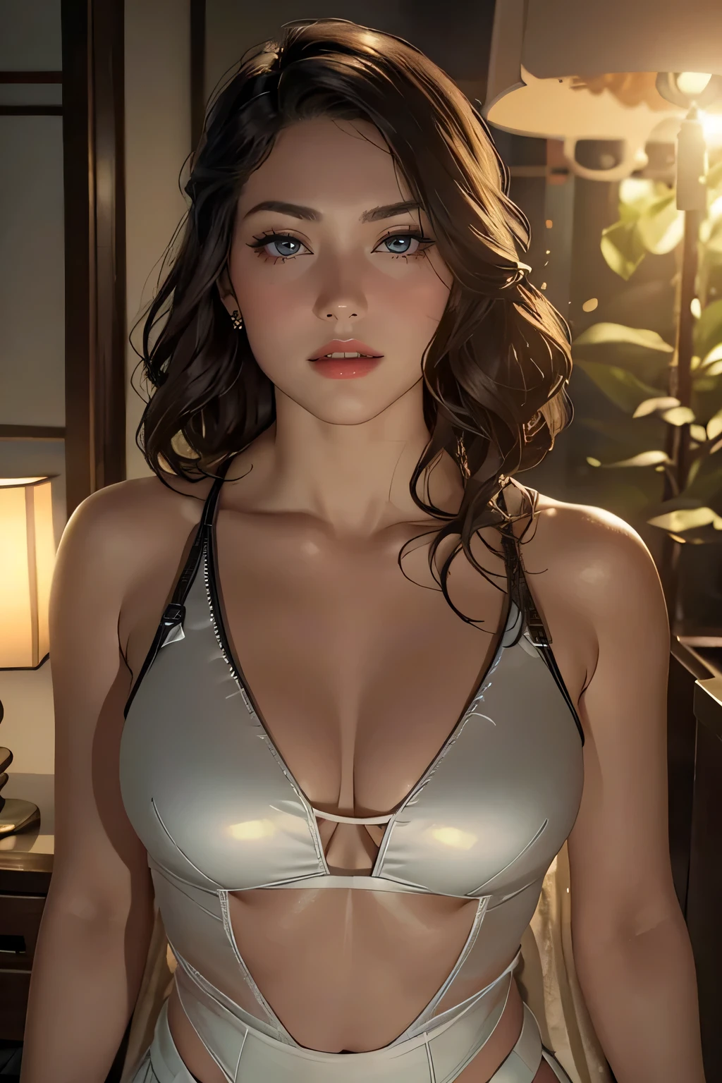 8K，Surreal，in the night club，drink，Public places，Beutiful women，Call girl，Extremely sexy body detail room looking directly into the camera，with sexy look，gigantic cleavage breasts，Unfasten the bra