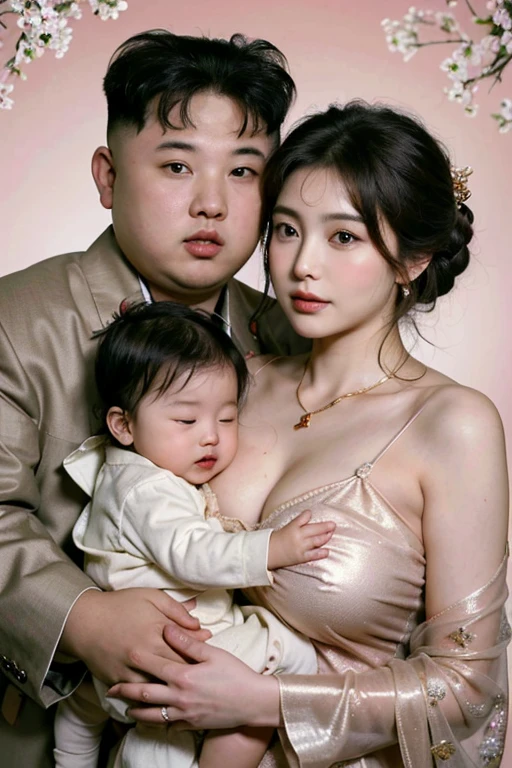 ((highest quality)), ((masterpiece)), (be familiar with),perfect face、Enchanted body
((IshiharaSatomi、いしはらSatomi、Ishihara、Satomi、woman、necklace、earrings、Engagement Rings、bangles、hair ornaments、Chignon Cap、pregnancy、wife、husband婦、Red Chima Chogori、fancy clothes、Red clothes、gold embroidery、breastfeeding、open one's chest、husbandとキス))
((North Korean Man、korean people's party、General、Kim Jong Un、Kim Jong Un総書記、husband、Carriage、husband婦、Kim Jong Un、wifeとキス)
((family、Baby's daughter、Little daughter、breastfeeding))
仲の良いIshiharaSatomiとKim Jong Un、husband婦円満
