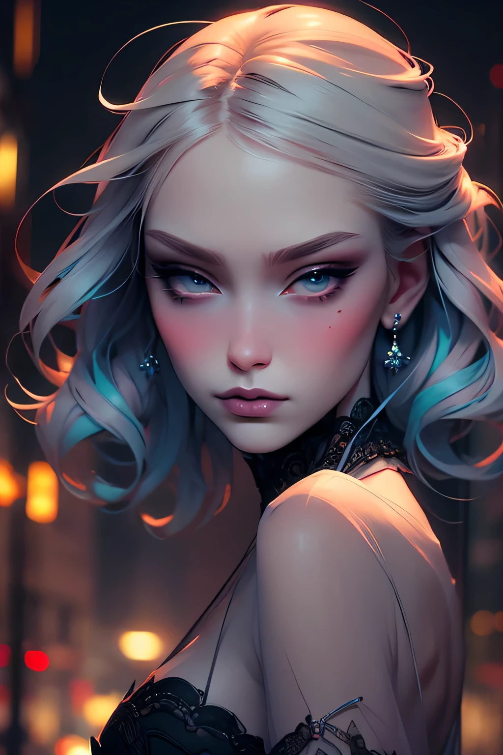 the city that never sleeps、Watercolor Touch、Bleeding、a woman , luminous design, pastel colours, ink drips, spring lights,Artistic,azure, red、realisitic、long legged、ful、Feminine、white shirt、a miniskirt、high-heels,extremely delicate face,Realistic lighting and shading, (an extremely delicate and beautiful art)1.3, Elegant,Dramatic shadows、ighly detailed。hightquality、hight resolution、raw、超A high resolution、The ultra-detailliert、(extremely delicate and beautiful)、ighly detailed、Real Shadows,frombelow