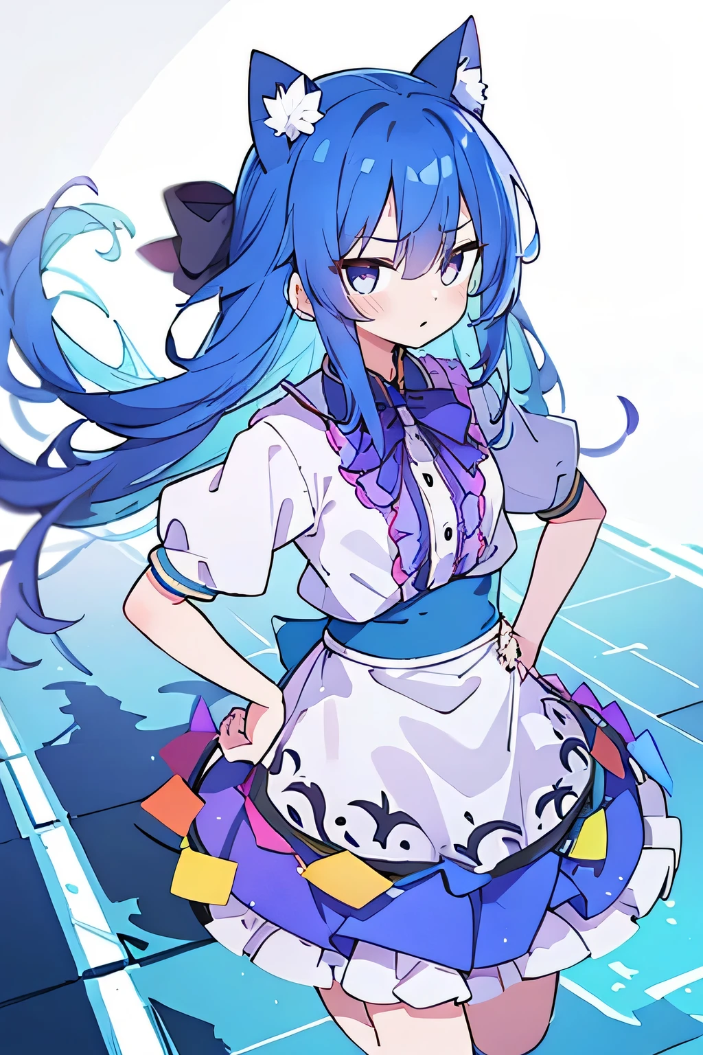 (masterpiece),best quality, expressive eyes, perfect face, 1girl,
Put your hands on your waist,fair, Gorgeous,Japanese cartoons,girl,lola,Hina Angel, blue hair, blue haired, floating clothes,Grab your waist, Grab your waist, hands on hips , hands on hips,sit, sit on ground, Legs on the ground, flat chest,cat ears,