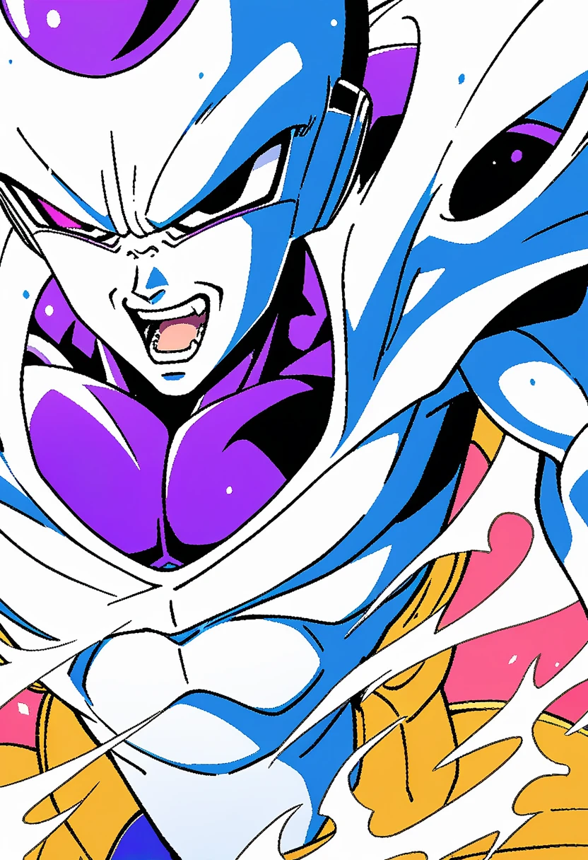 1boy, Frieza, Dragon Ball Z, A ruthless and sadistic galactic overlord with immense power, who serves as the primary antagonist and becomes one of Goku's greatest adversaries, (masterpiece), (best quality), (ultra-detailed), very aesthetic, illustration, disheveled hair, perfect composition, moist skin, intricate details, anime artwork, anime style, key visual, vibrant, studio anime, highly detailed, Anime line art, lineart, line art, flat colors, flat color