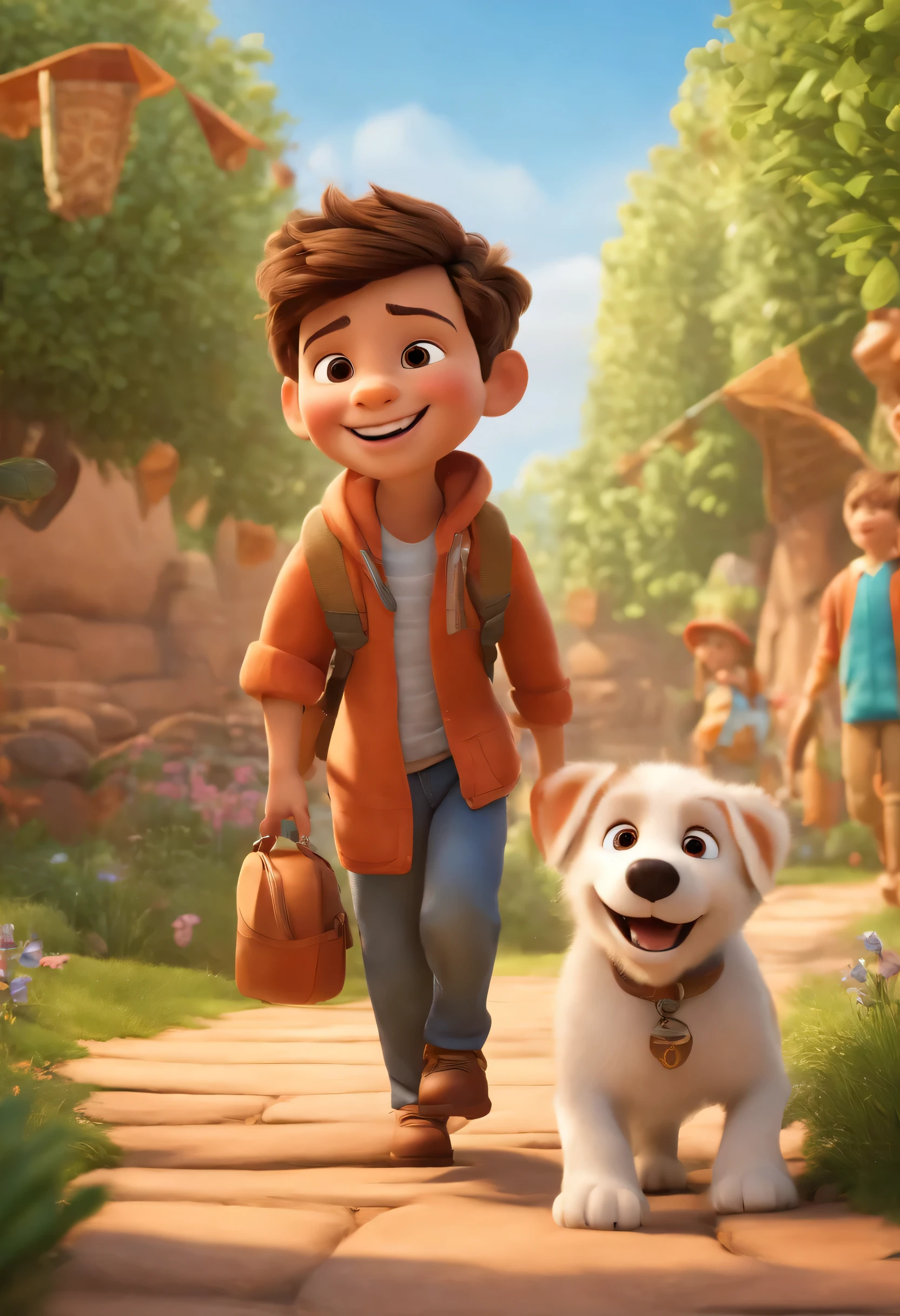 (Melhor qualidade,4K,8k,high resolution,obra de arte:1.2),ultra-detalhado,(realista,photorealista,photo-realista:1.37),A boy in a Pixar-style video for a YouTube story,melhor de todos,Um garotinho,He's the leader of the class,extrovertido,playful,Obstinado,Strong character,Ele defende muitas coisas,confiante,determinado,energetic,Curioso,aventureiro,imaginativo,gosta de explorar,novas possibilidades,amizade,bondoso,supportive,rosto sorridente,feliz,alegre,mischievous expression,Cabelo castanho,olhos castanhos,Olhos brilhantes,sorriso malandro,doce,bonitinho,resiliente,He's not afraid of challenges,Your eyes are expressive, mente aberta,acredita em si mesmo,Atitude positiva,Super heroi,Excitado,se divertindo,cheio de maravilha,imagination,Mundo colorido,Fun-filled environment,cores vibrantes,Atmosfera fantasiosa,magical scenery,Action-packed scenes,fundo encantador,every detail is intricate and vividly represented,playful characters in dynamic poses,Fantastic Adventures,Momentos emocionantes,narrativa emocionante,Pixar animation style,narrativa rica,realistic animations,visuais com qualidade de filme,breathtakingly beautiful scenes,wonderful lighting effects,soft, warm lighting,Ambiente brilhante,immersive environment that captivates the audience,brings the story to life,enredo inspirador,mensagem edificante e fortalecedora,positive impact on children&#39;s hearts and minds,Lovely music and sound effects,abordagem de narrativa divertida e envolvente,elementos educacionais misturados com entretenimento,enjoyable and educational experience for children and adults.