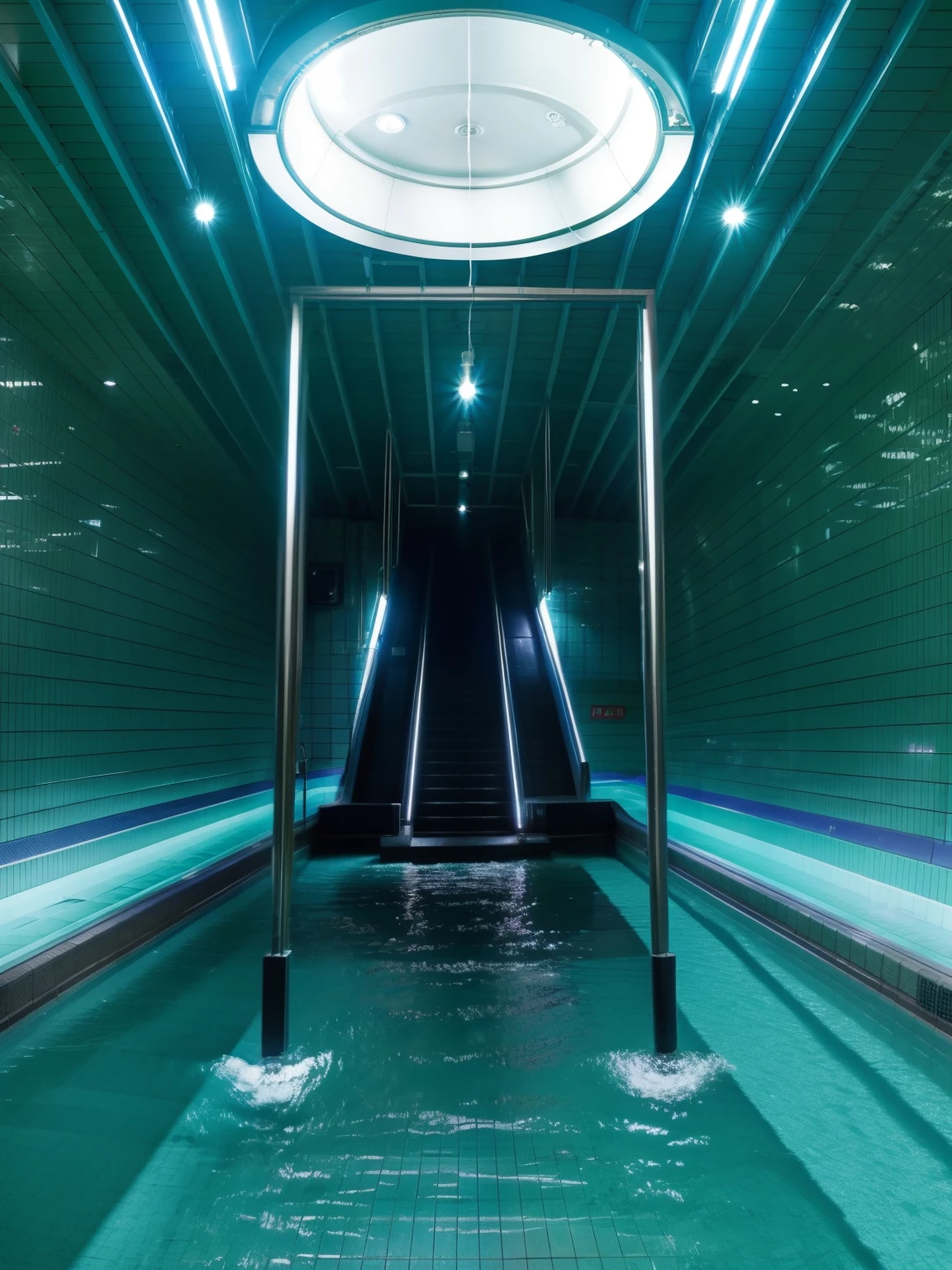 dream core,indoor,water,subway、unmanned、I can't see the depths、The light is dim