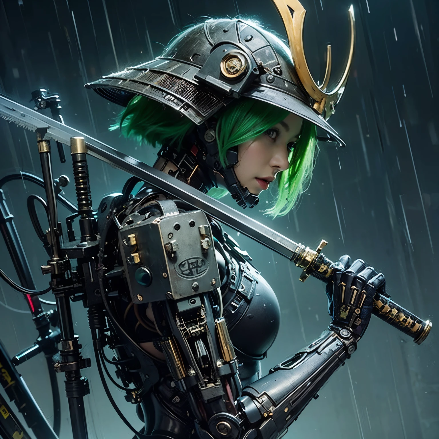 (top-quality:1.2, masterpiece)、ultra high resolution、extremely ultra surrealism, (Photorealsitic:1.4)、Raw photo、(Steampunk Battle Cyborg fallen angel)、large wings made of metal、black porcelain body、red  hair、glowy skin、1 Cyborg girl、(mechanical frame:1.3)japanese, extremely cute face,  ((super realistic details))、portrait、globalillumination、Shadow、octan render、8K、ultrasharp、character edge light、Details of complex ornaments、Acrylic Clear Cover、Sumerian details、Hydraulic cylinder、Small LED lamp、highly intricate detail、Realistic light、a purple eye、radiant eyes、Facing the camera、neon details、cowboy  shot、Futuristic headgear、About Cyberpunk