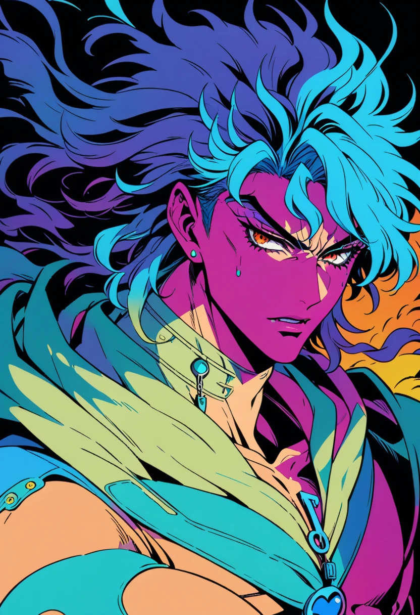 1boy, Dio Brando, JoJo's Bizarre Adventure, A charismatic and manipulative villain who becomes a powerful vampire, constantly clashing with the Joestar family across multiple generations, (masterpiece), (best quality), (ultra-detailed), very aesthetic, illustration, disheveled hair, perfect composition, moist skin, intricate details, anime artwork, anime style, key visual, vibrant, studio anime, highly detailed, Anime line art, lineart, line art, flat colors, flat color