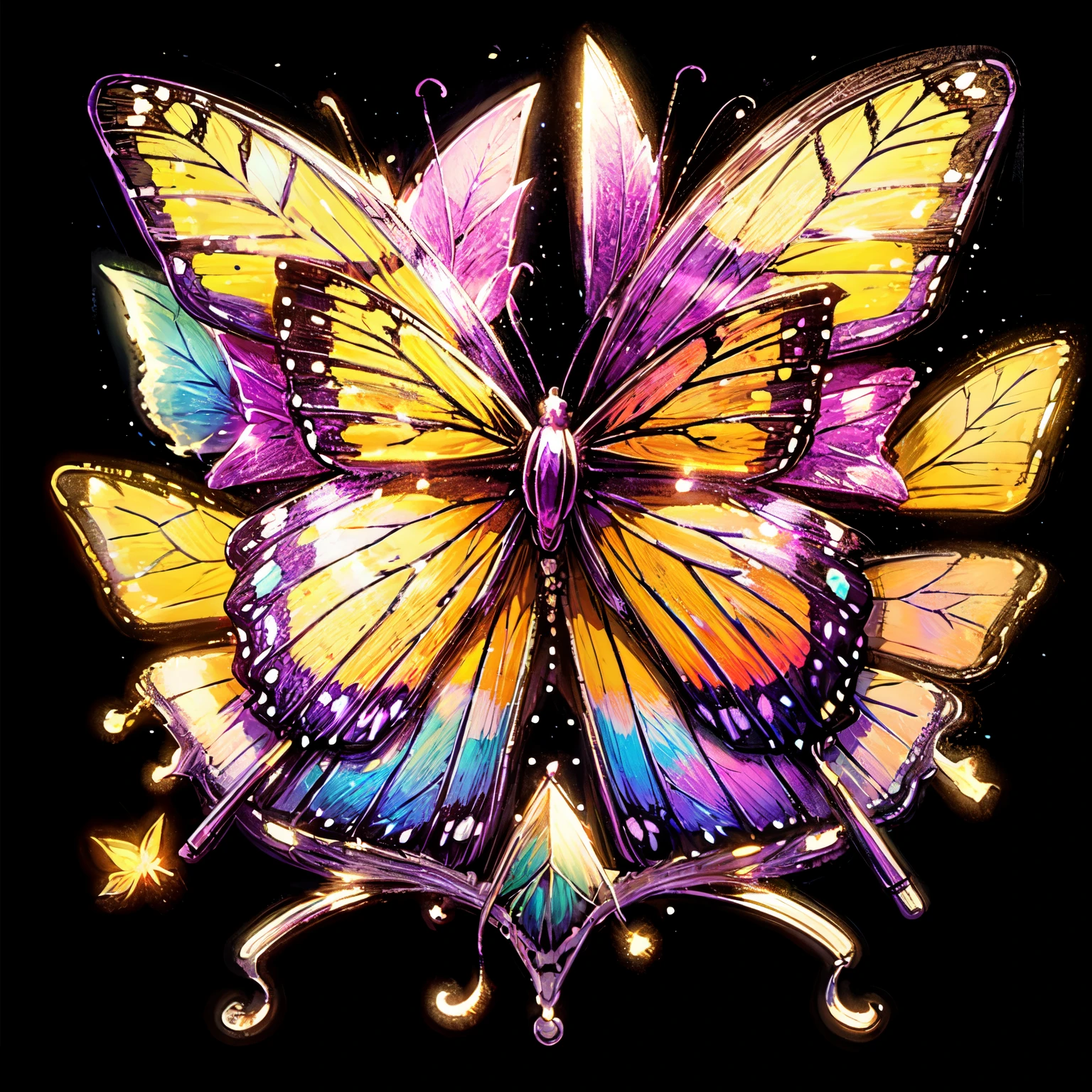 Butterfly, white background, neon butterfly, sticker, purple butterfly, graceful butterfly, glass butterfly, exquisite butterfly, brush object, art supplies. The background is a brush, a butterfly sits on a paintbrush.