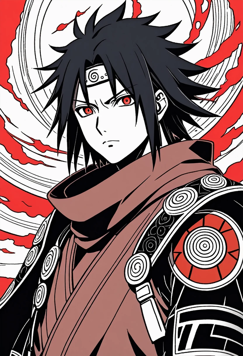 1boy, Madara Uchiha, Naruto, One of the most powerful and legendary villains in the Naruto universe, known for his mastery of the Sharingan and his role in founding the Hidden Leaf Village, (masterpiece), (best quality), (ultra-detailed), very aesthetic, illustration, disheveled hair, perfect composition, moist skin, intricate details, anime artwork, anime style, key visual, vibrant, studio anime, highly detailed, Anime line art, lineart, line art, flat colors, flat color