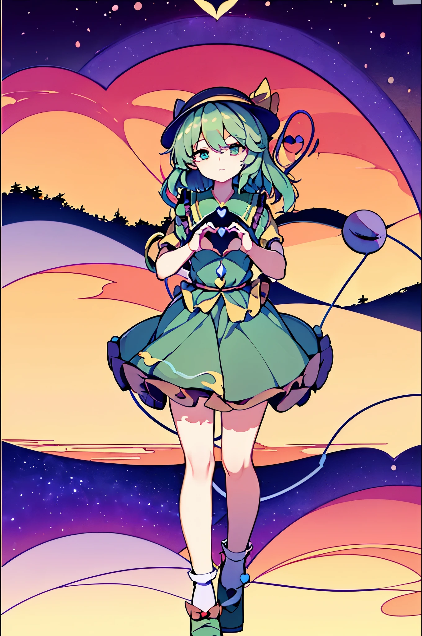 masterpiece, best quality, extremely detailed, anime, girl,(((touhou project))),,(((Komeiji Koishi))),(((heart hands)))