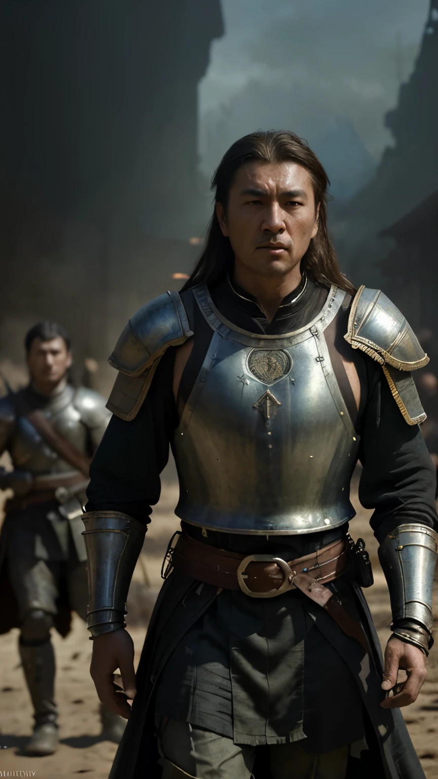Show a battle scene where Genghis Khan's sons-in-law are fighting in the front lines, with his daughters watching from afar.modelshoot style, (extremely detailed CG unity 8k wallpaper), full shot body photo of the most handsome artwork in the world, medieval armor, professional majestic oil painting by Ed Blinkey, Atey Ghailan, Studio Ghibli, by Jeremy Mann, Greg Manchess, Antonio Moro, trending on ArtStation, trending on CGSociety, Intricate, High Detail, Sharp focus, dramatic, photorealistic painting art by midjourney and greg rutkowski
