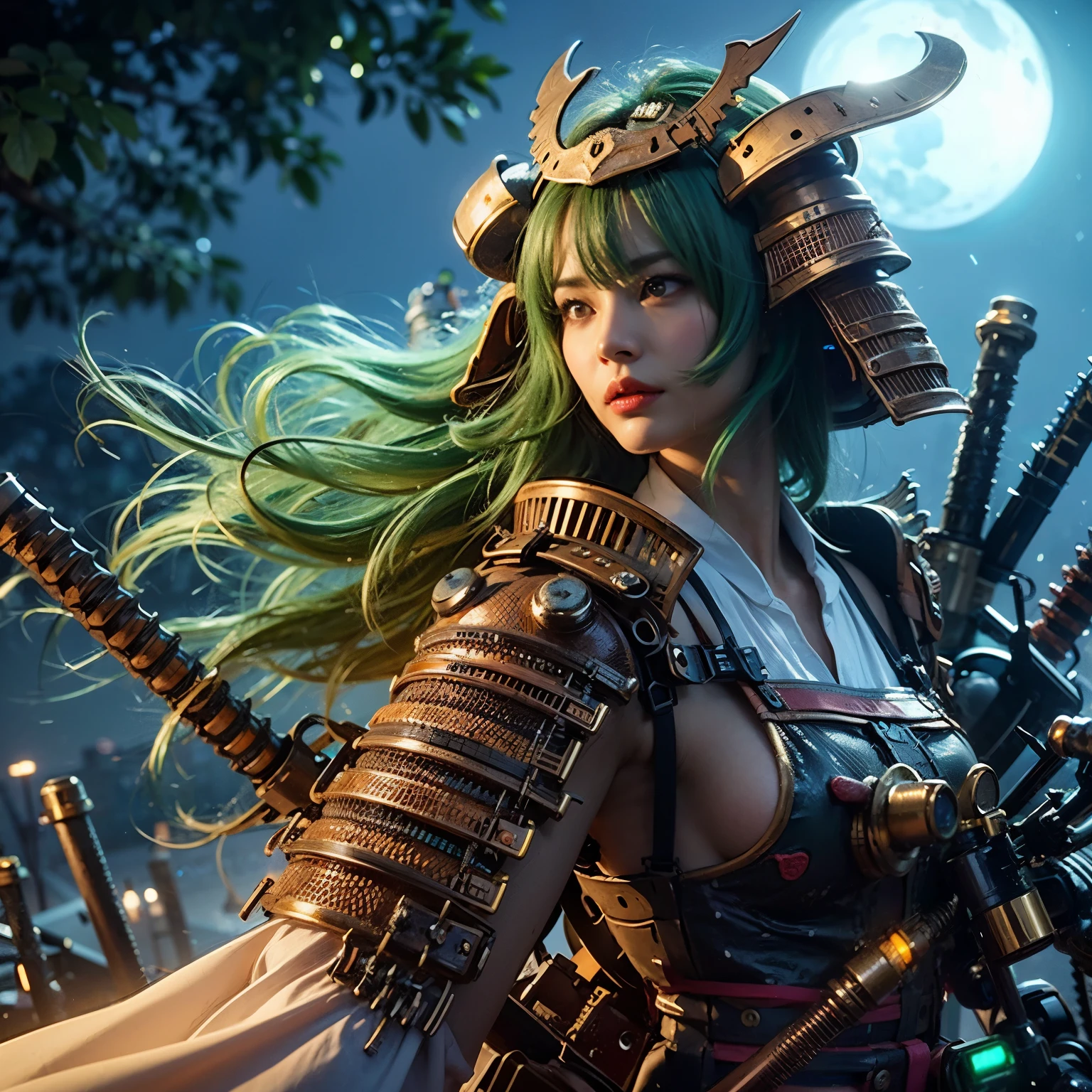 (top-quality:1.2, masterpiece)、ultra high resolution、extremely ultra surrealism, (Photorealsitic:1.4)、Raw photo、(Steampunk Battle Cyborg fallen angel)、large wings made of metal、black porcelain body、red hair、glowy skin、1 Cyborg girl、(mechanical frame:1.3)japanese, extremely cute face, ((super realistic details))、portrait、globalillumination、Shadow、octan render、8K、ultrasharp、character edge light、Details of complex ornaments、Acrylic Clear Cover、Sumerian details、Hydraulic cylinder、Small LED lamp、highly intricate detail、Realistic light、a purple eye、radiant eyes、Facing the camera、neon details、cowboy shot、Futuristic headgear、About Cyberpunk