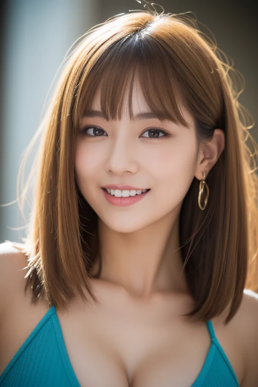blonde hair, parted bangs, longeyelashes, wide-eyed, mole under eye, heart earrings, seductive smile, tsundere, ringed eyes, licking lips, skin fang, Surrealism, Genre painting, chromatic aberration, UHD, masterpiece, textured skin, ccurate, 8k, award winning, best quality, highres, super detail, anatomically correct,blue underwear,half-nakedness