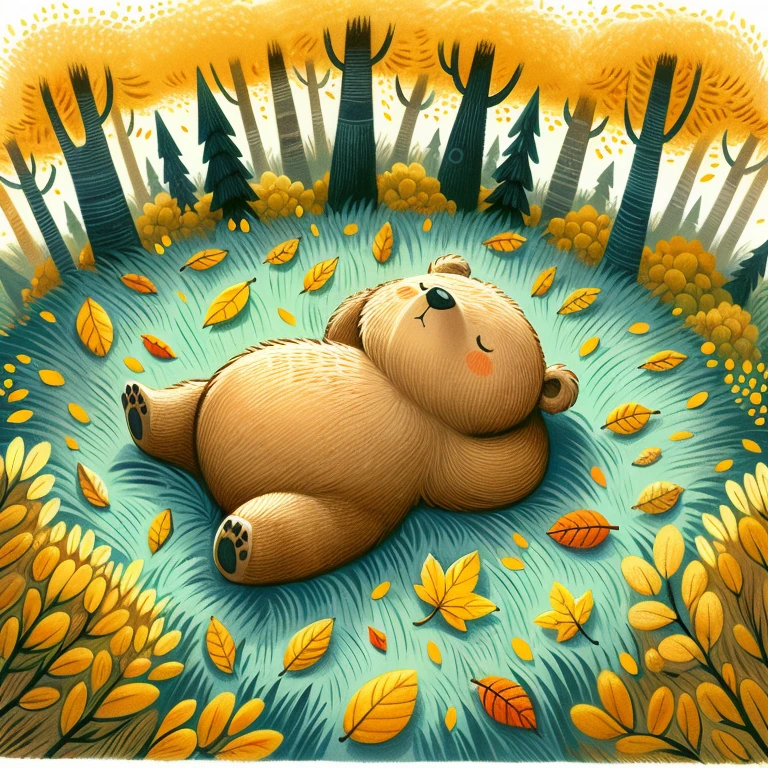 There is a bear lying on the grass, fantasy illustration, 精彩的illustration, 一个美丽的艺术illustration, author:Trevor Brown, illustration, author:Nikita Viprikov, by Justin Gerrard, In the spring forest, There are little monkeys around、Little squirrel carrying food,cute numbers, 可爱的故事书illustration, 可爱的illustration, Lovely detailed artwork, Lovely and detailed digital art, just a joke