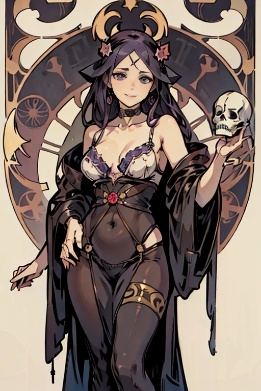 (masterpiece), (High resolution), (super delicate),,(Horror elements), full body,Cute Core Clown、Skull Accessories、((Alphonse Mucha 1.5))