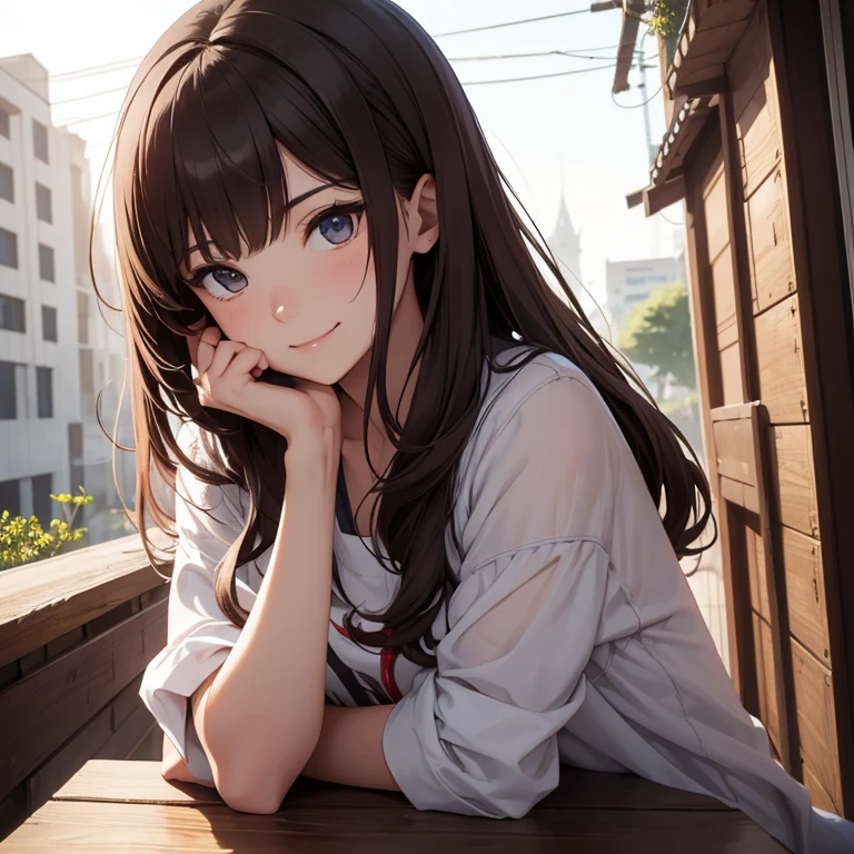 masterpiece, best quality, ultra detailed, highres,8k,BREAK,20 years old,girl,brown hair ,face focus, smile,