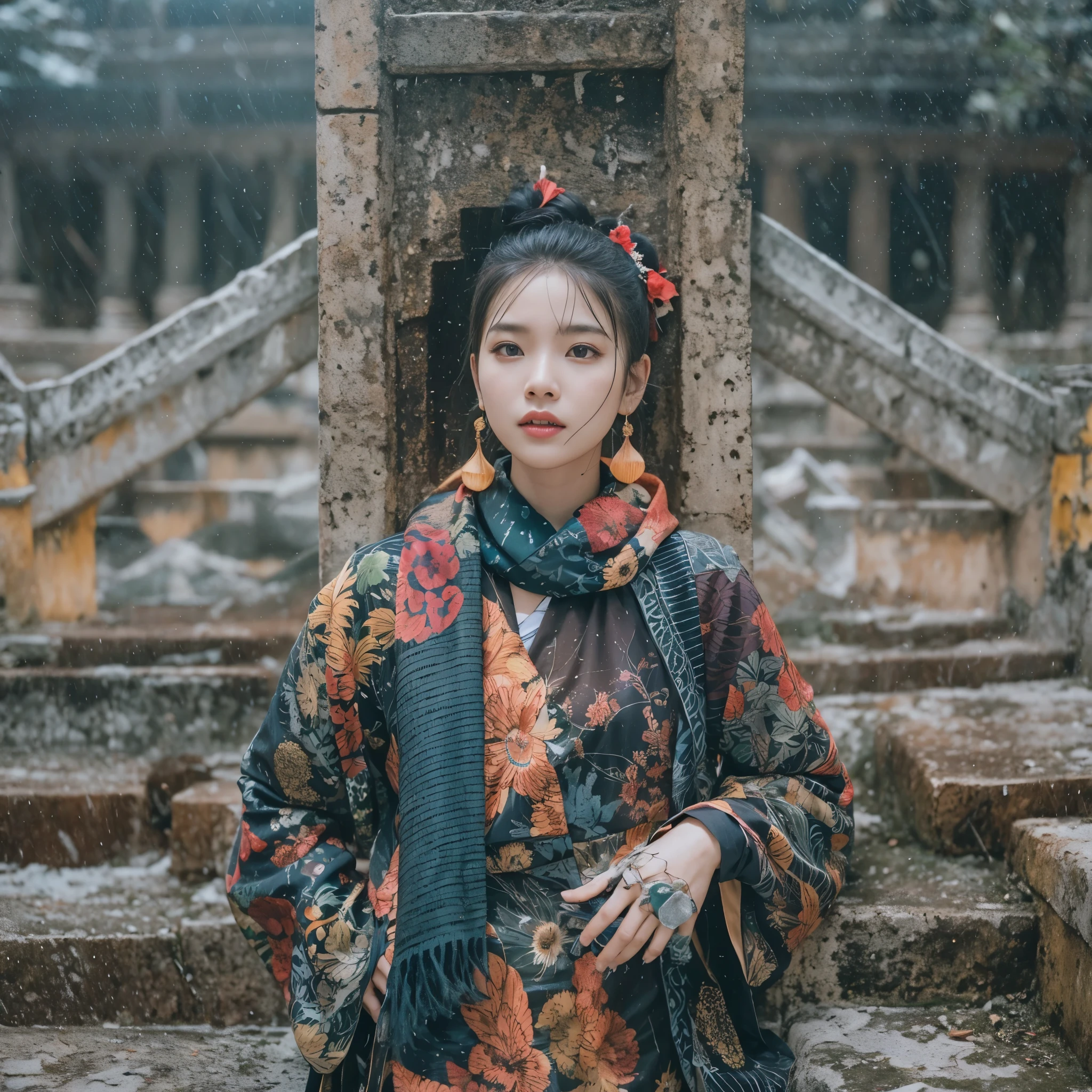 Full body of Myanmar Woman,(Masterpiece,KHD,Hyper HD,32ก)ผมcolorดำยาวสลวย,บริเวณruinsของการตั้งแคมป์,Siding, color, patriot (ruins), (Batik linen scarf), Angry fighting gestures, look at the ground, Linen scarf, Long sleeve shirt with Chinese snake pattern, (Abstract water splash:1.2), Dark clouds lightning background,fly powder(realistically:1.4),ผมcolorดำ,Powder swaying,Background fog, High resolution, details, RAW photos, Sharp Re, Nikon D850 film stock photo by Jefferies Lee 4 Kodak Portra 400 F1 camera.6 shots, colorสันที่หลากหลาย, พื้นผิวที่สดใสrealisticallyเป็นพิเศษ, incredible light, Unreal Engine Art Station Trends, Sinestir 800,ผมcolorดำสลวย,
