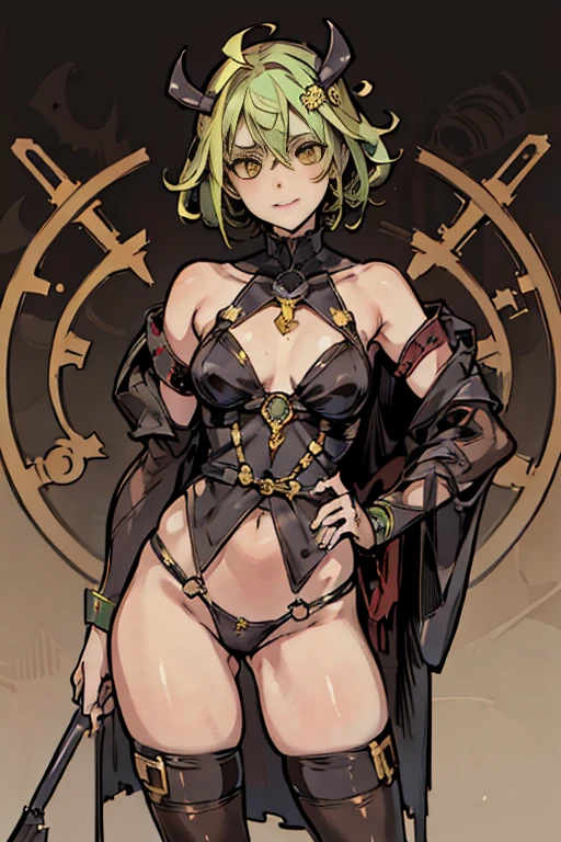 (masterpiece), (High resolution), (super delicate),,(Horror elements), cyberpunk fashion,Cute Core Clown、Skull Accessories、((Alphonse Mucha 1.5))yellow green hair、