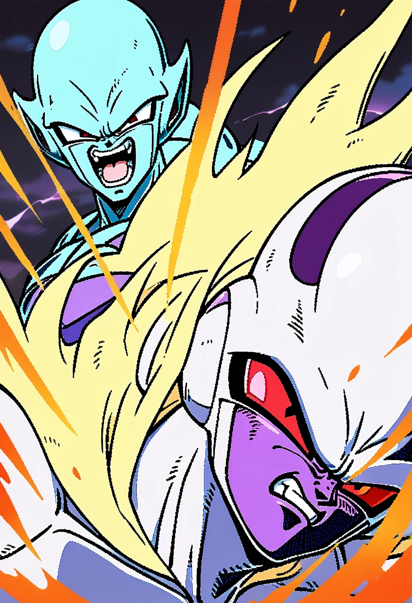 1boy, Frieza, Dragon Ball Z, A ruthless alien tyrant who is responsible for the destruction of Goku's home planet. Frieza is known for his arrogance, sadism, and his multiple transformations that grant him immense power, (masterpiece), (best quality), (ultra-detailed), very aesthetic, illustration, disheveled hair, perfect composition, moist skin, intricate details, anime artwork, anime style, key visual, vibrant, studio anime, highly detailed, Anime line art, lineart, line art, flat colors, flat color