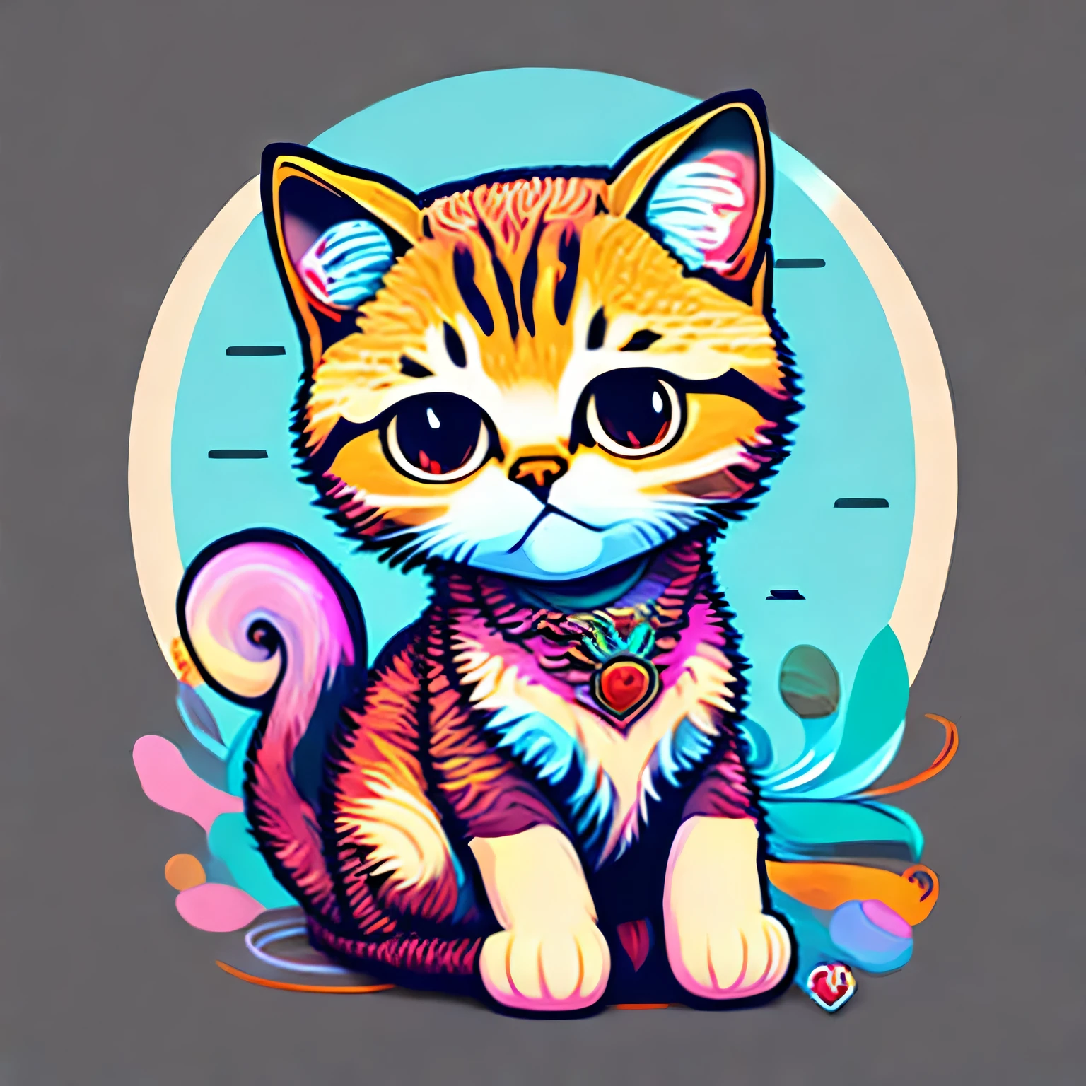 Funny kitten, estilo de anime, Imagem brilhante, com cores suaves, design de camiseta, arte vetorial