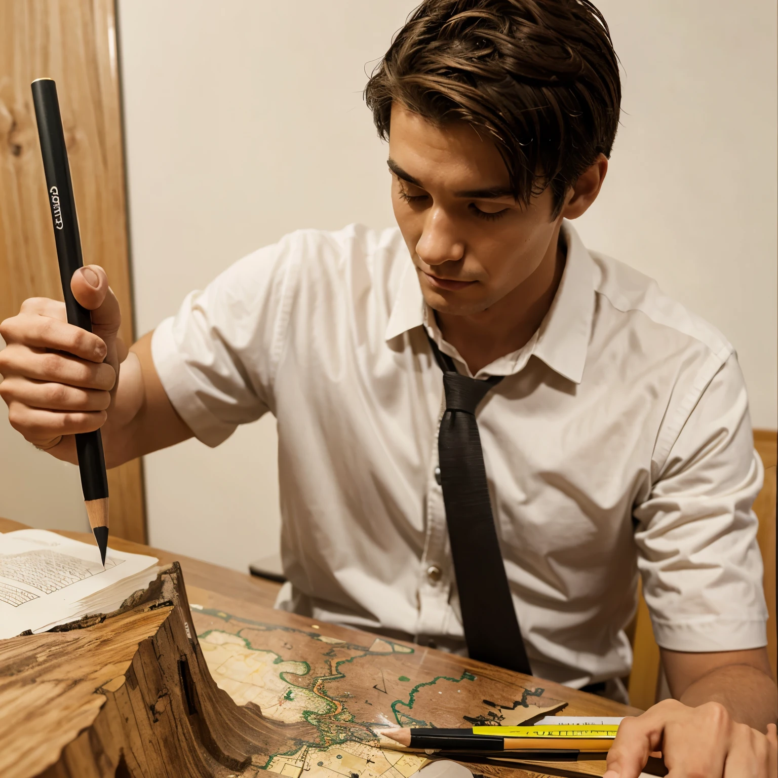A stick man holding a big pencil and creates world