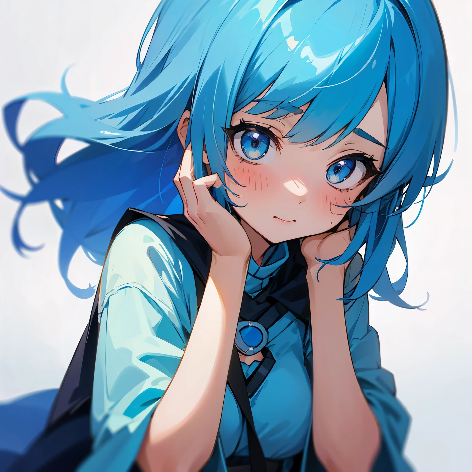 Gal girl,blue hair,It's so cute.,shy