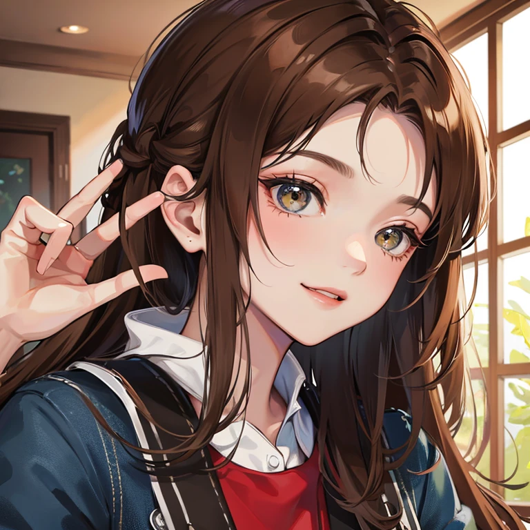 masterpiece, best quality, ultra detailed, highres,8k,BREAK,20 years old,girl,brown hair ,face focus, smile,