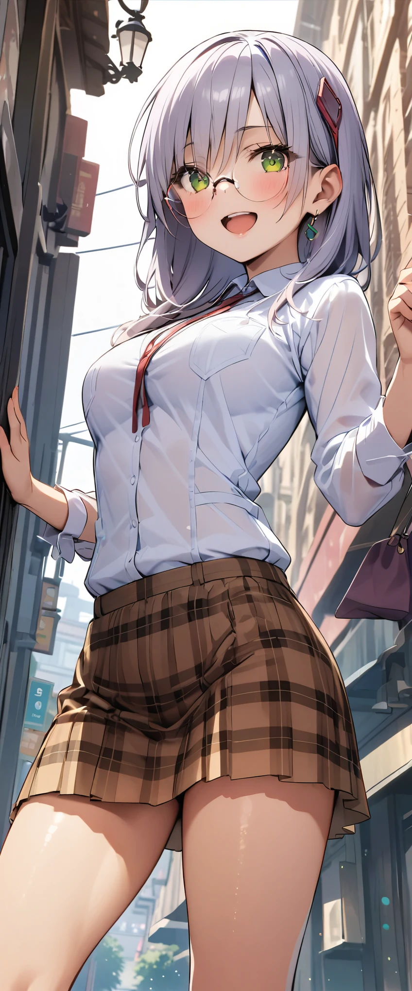 woman,20-year-old,city,(((See-throughチャイナドレス))),,open mouth smile((See-through)),blush、,((turn around and look back))()Reflecting the buttocks,glasses