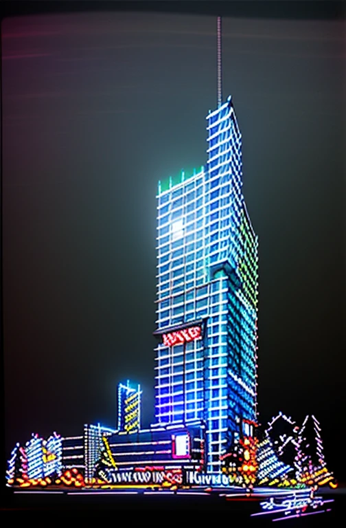 luxury glass office building, luxury shopping mall at podium, (glass facade with high reflection:1.2), (sunset time:1.2), plenty of cars and people, luxury ambience, luxury building surrounding, (neon light outline the building:1.2), (neon light on the street:1.2), (bright lighting at parapet:1.4), warm lighting, (plenty of high trees in front of building and surrounding:1.2) enhance the background with an artistic touch that reflects the beauty of nature RAW Photo, RAW texture, super realistic, 32K UHD, DSLR, soft lighting, high quality, film rating, Fujifilm XT3