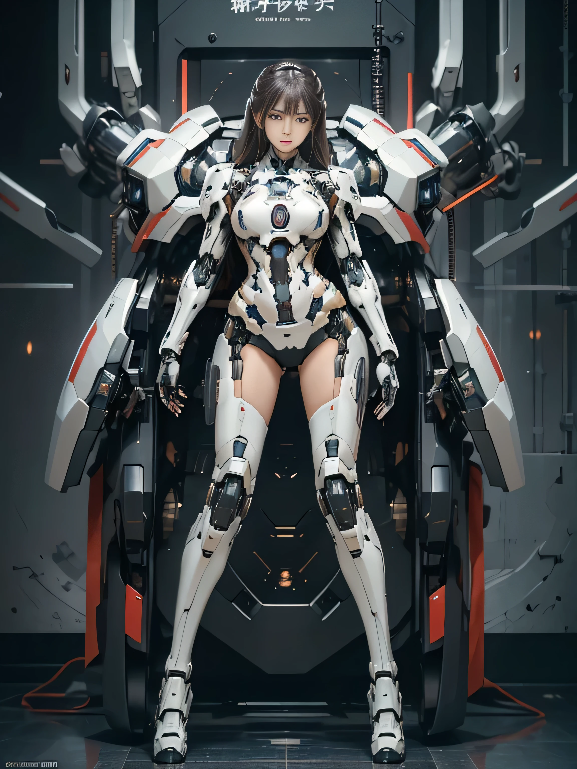 rough skin, Super detailed, advanced details, high quality, 最high quality, High resolution, 1080p, hard disk, beautiful,(war machine),beautiful cyborg woman,Mecha cyborg girl,battle mode,Mecha body girl,She is wearing a futuristic war machine,full body shot