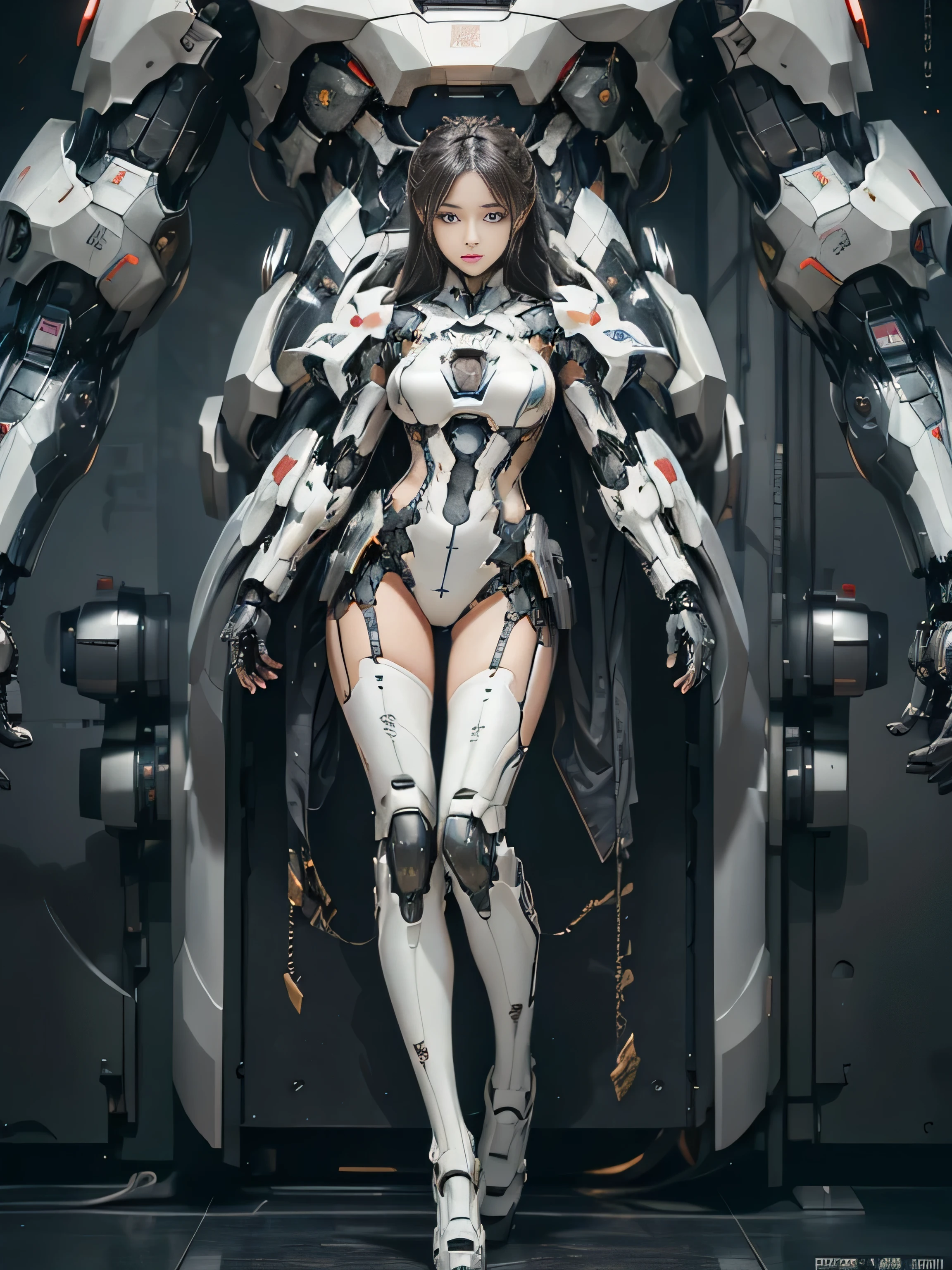 rough skin, Super detailed, advanced details, high quality, 最high quality, High resolution, 1080p, hard disk, beautiful,(war machine),beautiful cyborg woman,Mecha cyborg girl,battle mode,Mecha body girl,She is wearing a futuristic war machine,full body shot