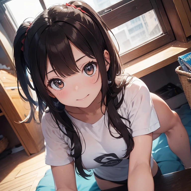 masterpiece, best quality, ultra detailed, highres,8k,BREAK,20 years old,girl,brown hair ,face focus, smile,