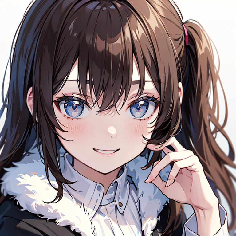 masterpiece, best quality, ultra detailed, highres,8k,BREAK,20 years old,girl,brown hair ,face focus, smile,