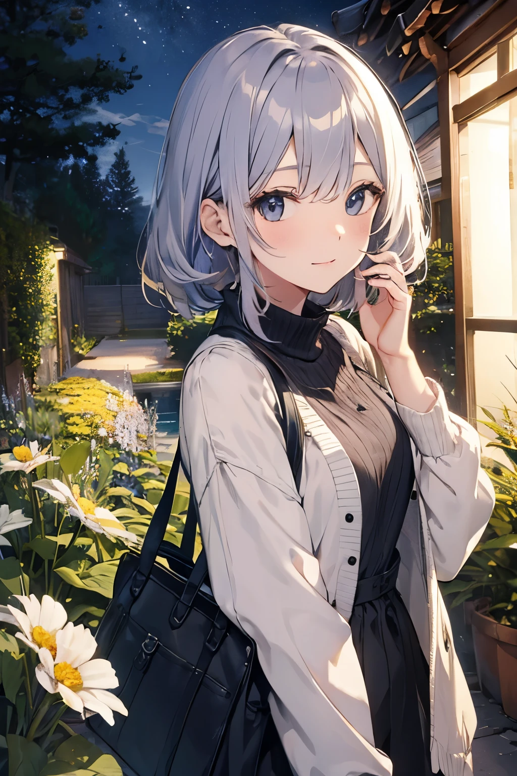 (Pretty sister:1.3)、spring atmosphere、night、aggressive、garden