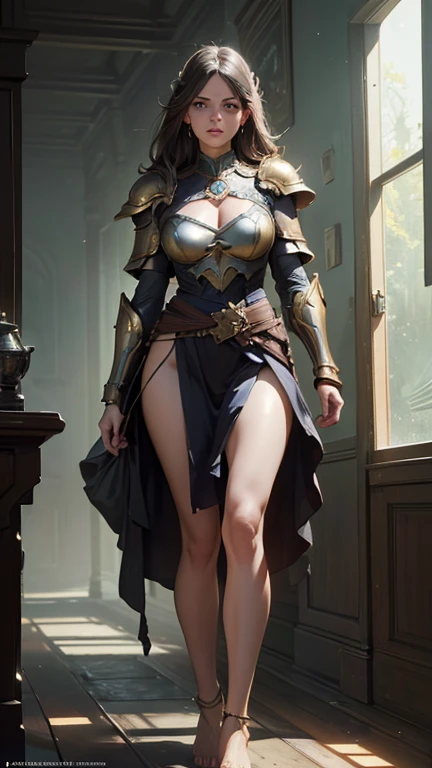 (8K, Best Quality: 1.2), (Masterpiece: 1.37), (Photo, Realism: 1.37), (Ultra High Resolution), Full Body Shot, Perfect Female Body, RAW Picture, 8K, Ultra Detailed, Walking Pose, Shot from the Front, Slow Motion, 21-Year-Old Female Paladin (Perfect Face, Perfect Beauty, Richly Decorated Armor, Big Breasts, Thin Waist, Long Legs, Barefoot Standing), (Highest Quality, Alessandro Casagrande, Greg Rutkowski, Sally Mann, Concept Art, 4k), (simulation: 1.2), (high sharpness), (detailed pupil: 1.1), detailed face and eyes, Masterpiece, best quality, (highly detailed photo: 1.1), realistic photography