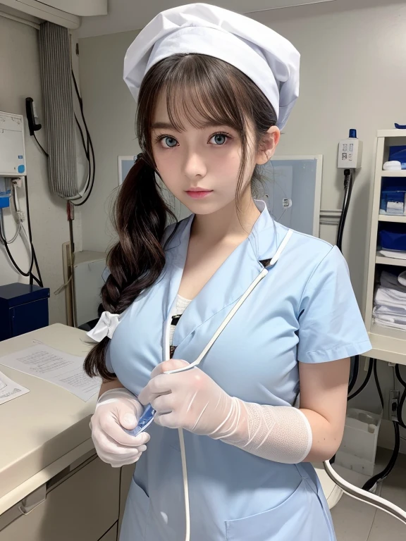 A nurse strokes the glans of the penis。open your mouth wide。Open your mouth wide and prepare to receive a large amount of white liquid from the tip of the penis.。firing。Before sucking penis。Ejaculate a large amount of white liquid towards the mouth。realistic image quality。A large amount of white fluid overflows from the mouth。Staring at me with a sad expression。white fluid on lips。looking down from above。first person perspective。nurse uniform。beautiful girl。Inside the hospital。sitting on the seat。transformation。Hold your penis carefully。clever use of tongue。A look of patience with eyes closed。close up of face。I can't help but want to lick the dick。Very slouched posture。has ear piercings。upward glance。