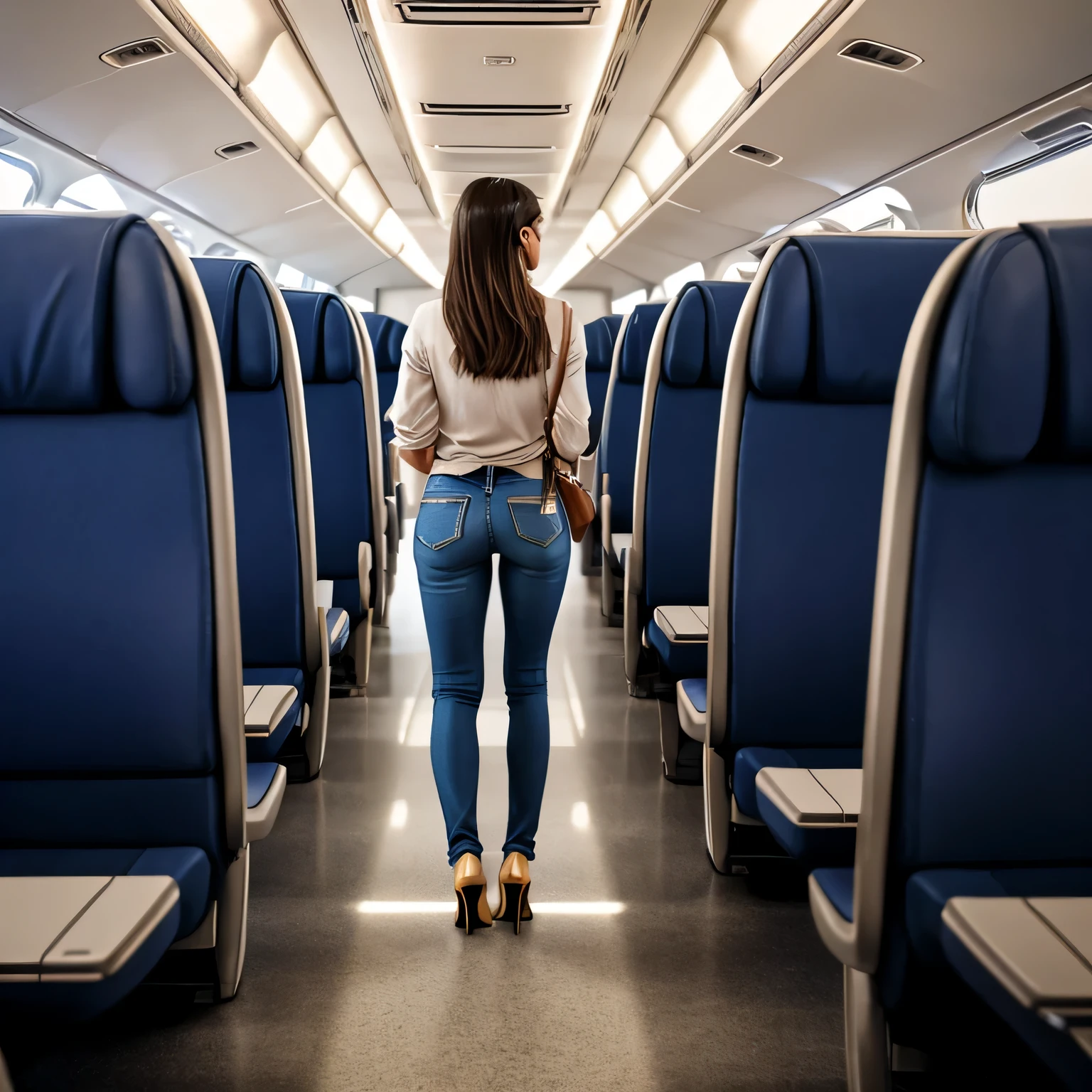 a girl wearing tight jeans and high heels became aware of someone staring at me from across the aisle, so I turned around. But there was no one in sight.