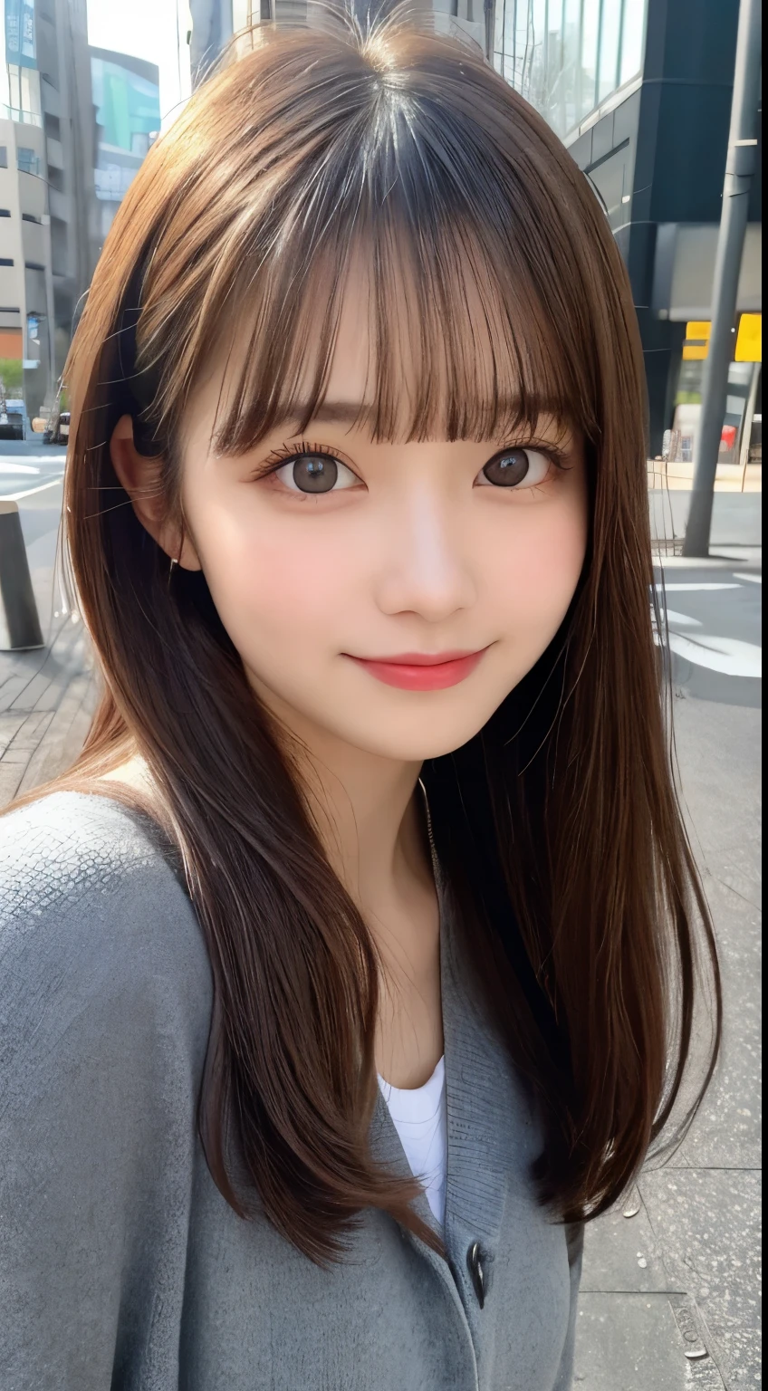 table top, highest quality, shape, Super detailed, finely, High resolution, 8k wallpaper, 完璧なダイナミックな構shape, beautiful and detailed eyes, tokyo trend春ファッション,tokyo trend&Introducing cute hairstyles at random, small breasts, natural color lip, random sexy pose,cute smile,big city、20 year old girl、Beautiful and dense face、perfect and beautiful face,Big eyes、wear spring outerwear、Beautiful and dense face、perfect and beautiful double eyelids、blur the background、perfect and beautiful face、Feminine poses、blur the background