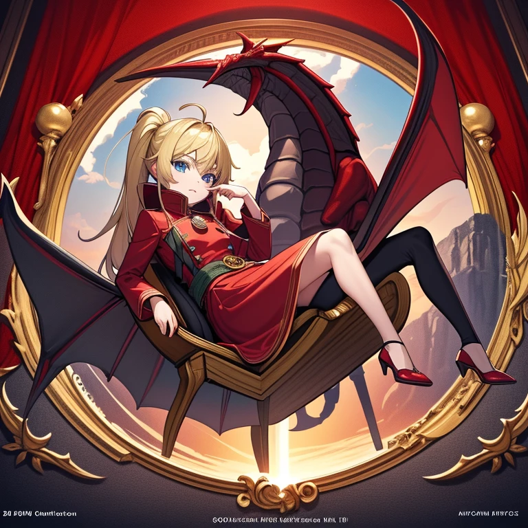 A woman in a red coat sits on a chair with a dragon, Popular on ArtStation Pixiv, Detailed anime artwork, Detailed digital animation art, Gorgeous complex anime style CGI, Goofez on Pixiv art station, Goofez on Pixiv, anime fantasy illustration, Detailed anime art, clean Detailed anime art, Detailed main anime art, Small open lipstick, poor