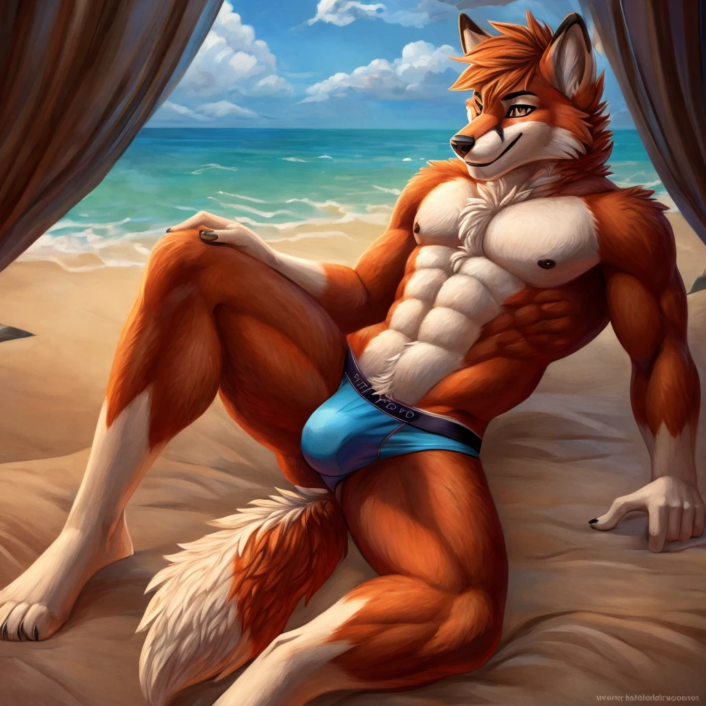 Furry body, furry character, an anthro fox, sfw version, commission for high res, furry chest, furry brown body, fullbody commission for, shirtless :: high detail, anthro art, fursona furry art commission, anthropomorphic fox, portrait of an anthro fox, underwear, majestic naughty pose