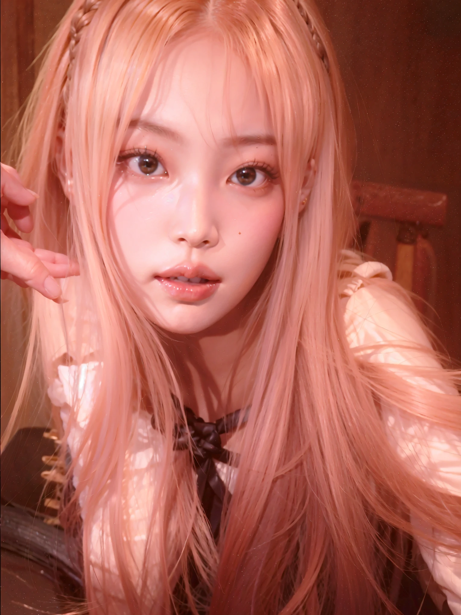 loira com cabelos longos e franja posando para uma foto, Ulzzang, Lalisa Manoban do Blackpink, lalisa manobal, penteado com corte hime branco, cabelo liso rosa, parque roseanne de blackpink, o corte Hime, Bela Delfina, cabelo muito longo rosa claro pastel, longos cabelos brancos e franja, cabelo twintail rosa e olhos ciano