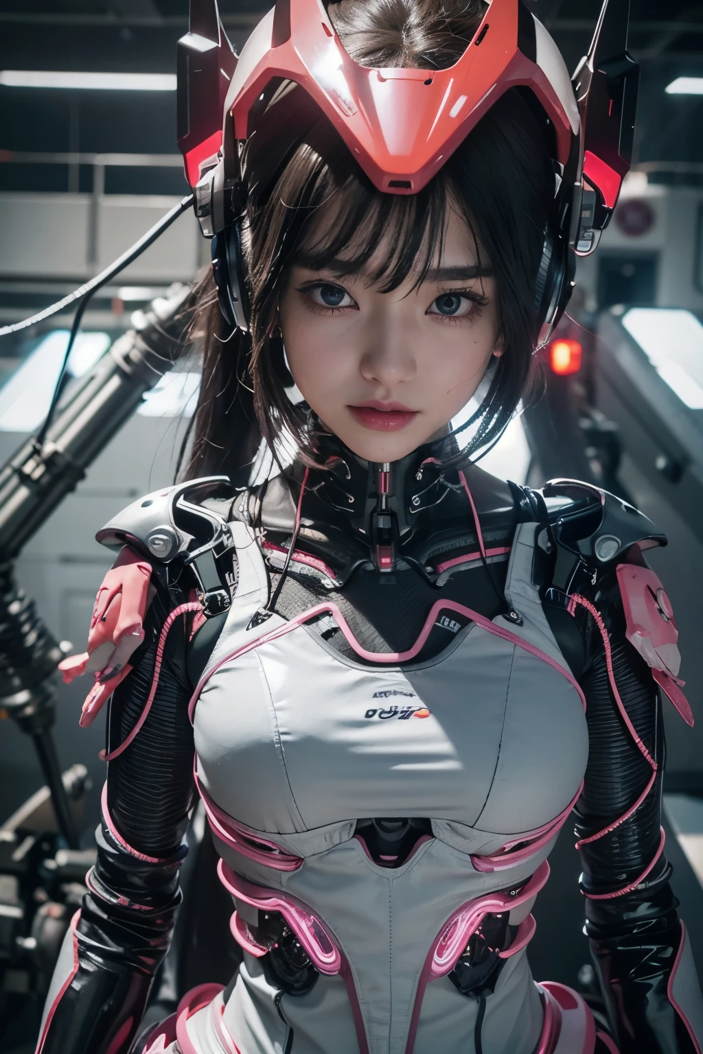 (head shot:1.6)、Very detailed, Advanced Details, high quality,  High resolution, 1080P, hard disk, beautiful,(War Machine),Armor War,(((He has a machine gun in each hand:1.5))),(((Dynamic pose:1.3)))、(((attack posture:1.3)))、beautiful,Mecha Cyborg Girl,BATTLE MODE,Mecha Body Girl,She is wearing a futuristic War Machine weapon mecha、(((Mechanical Headgear:1.3)))、(((Cyber Headphones:1.3)))、(Beautiful and huge mechanical breasts)、Close-up of a woman in a futuristic suit, Girl wearing mecha cyber armor, Cyberpunk Anime Girl Mecha, Female Mecha, perfect Anime Cyborg woman, Anime Cyborg, Mech Suit, Anime Mecha Armor, アニメMecha aesthetics, Girl in Armor, beautiful少女サイボーグ, Mecha aesthetics, Japanese Cyborg, Cyber Suit, Cyber Japan style armor、((High ponytail:1.3))、