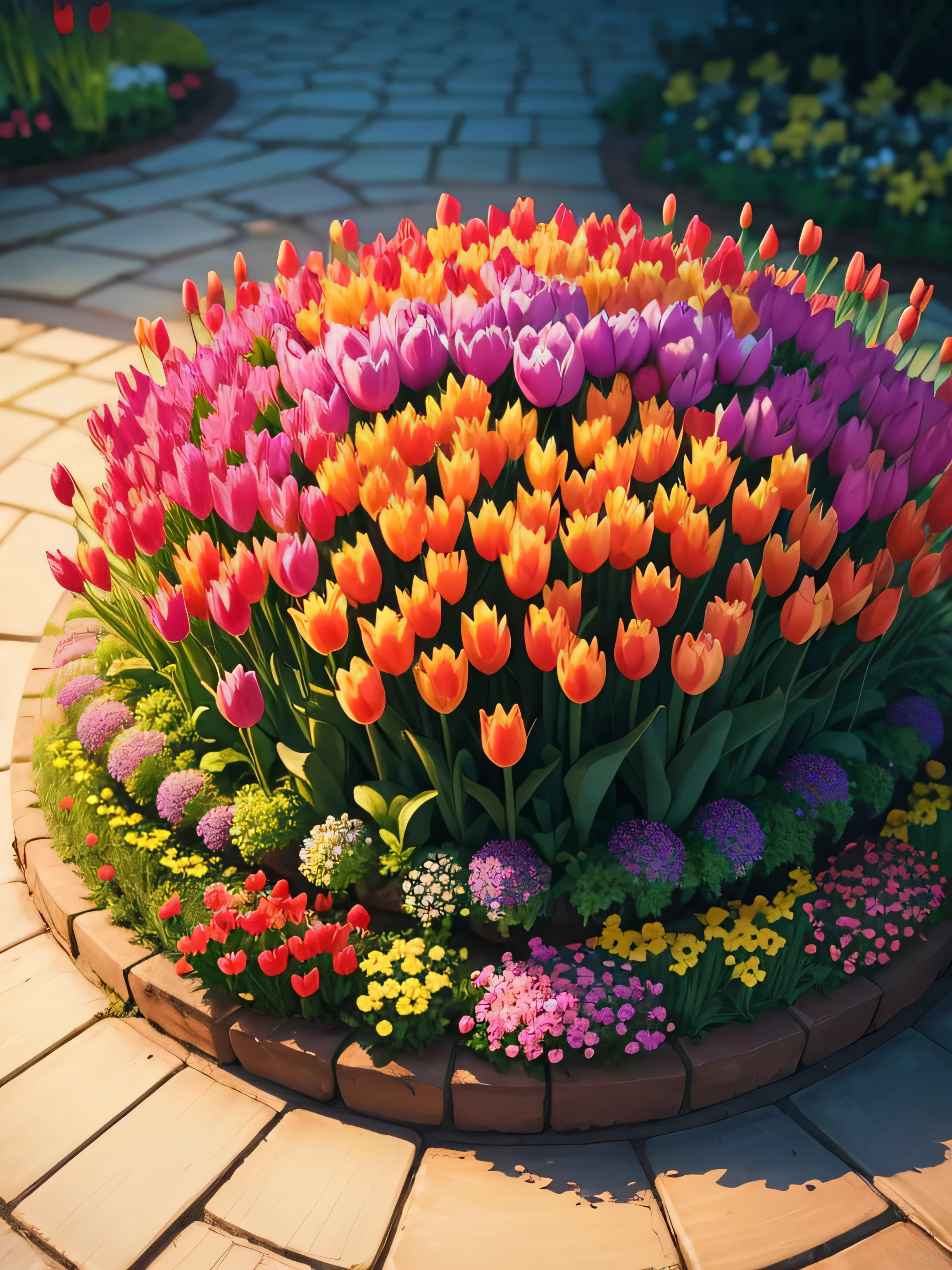 flower garden (bloom), colorful flowers, tulip, super detailed, high quality, 8K resolution