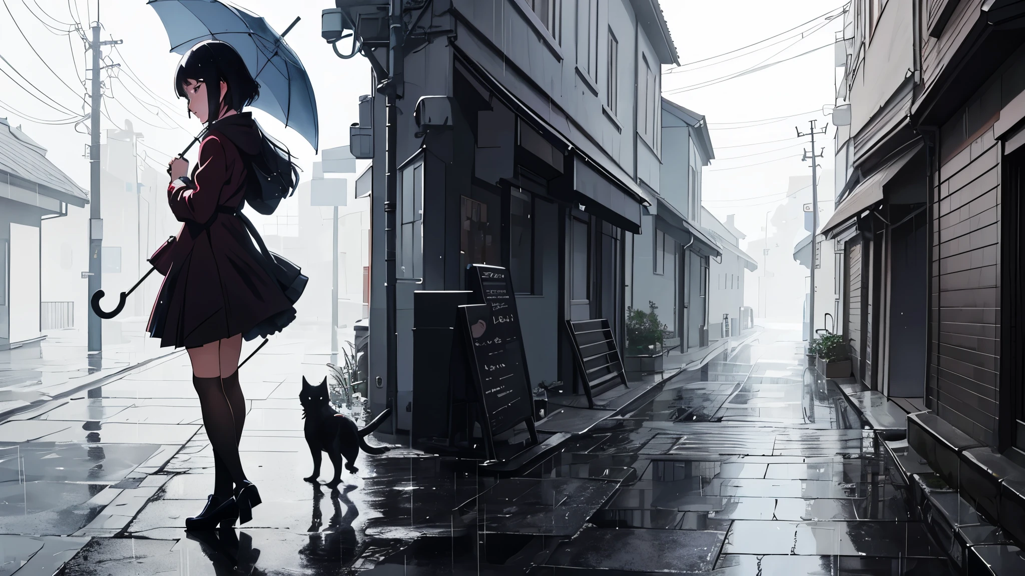 anime girl with umbrella and cat in the rain, anime visual of a cute girl, profile of anime girl, ilya kuvshinov landscape, atmospheric anime, kuvshinov, artwork in the style of guweiz, ilya kuvshinov. 4 k