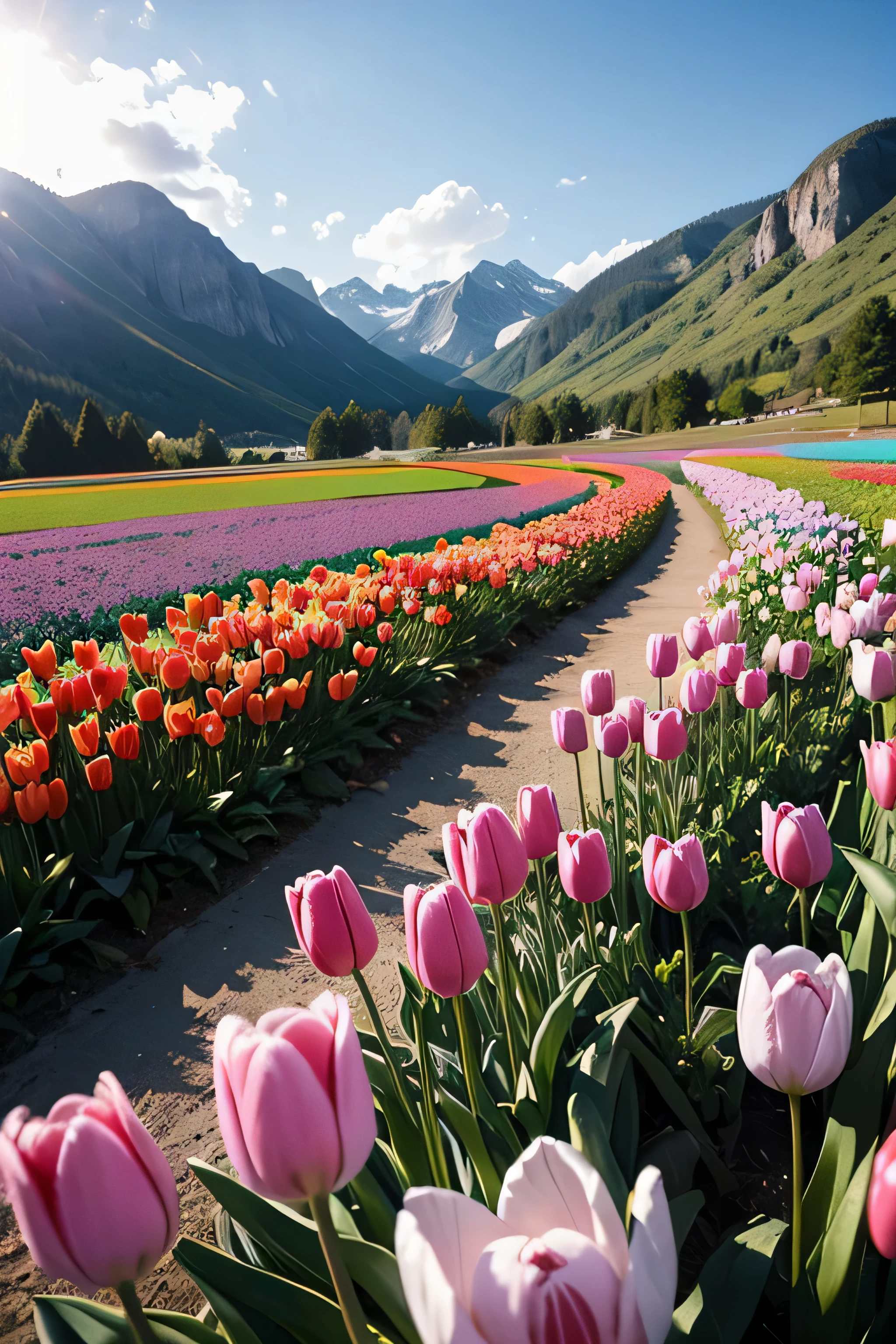 Tulips are blooming both in the mountains and on the plains..,row by row,One by one,The plains are full of tulips,overlook,far off,real photos,Colorful Colorful,Colorful real photos