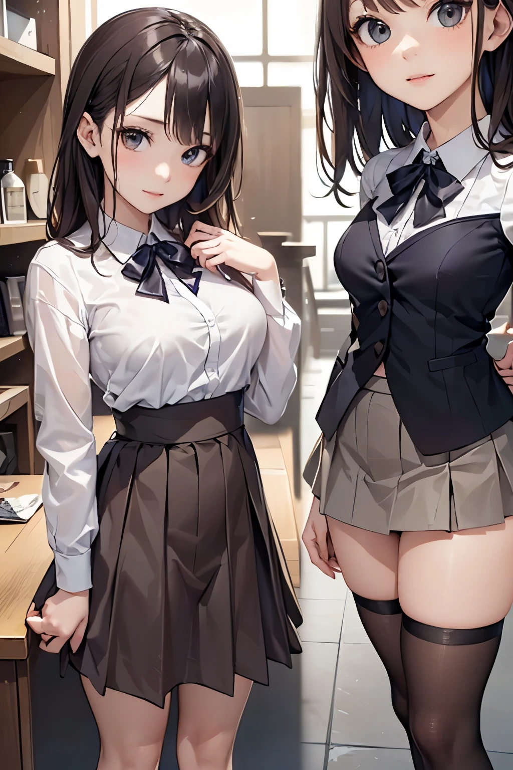 ((Biologically correct number of limbs))、4K、masterpiece、((focus on the face))、((Symmetrical facial features))、Eyes with detailed description、Beautiful woman、outstanding style、beautiful arms、beautiful legs、beautiful hands、Detailed depiction of faces、(shirt、skirt、high heels、stockings)、close up of face、In front of Kaminarimon、standing position