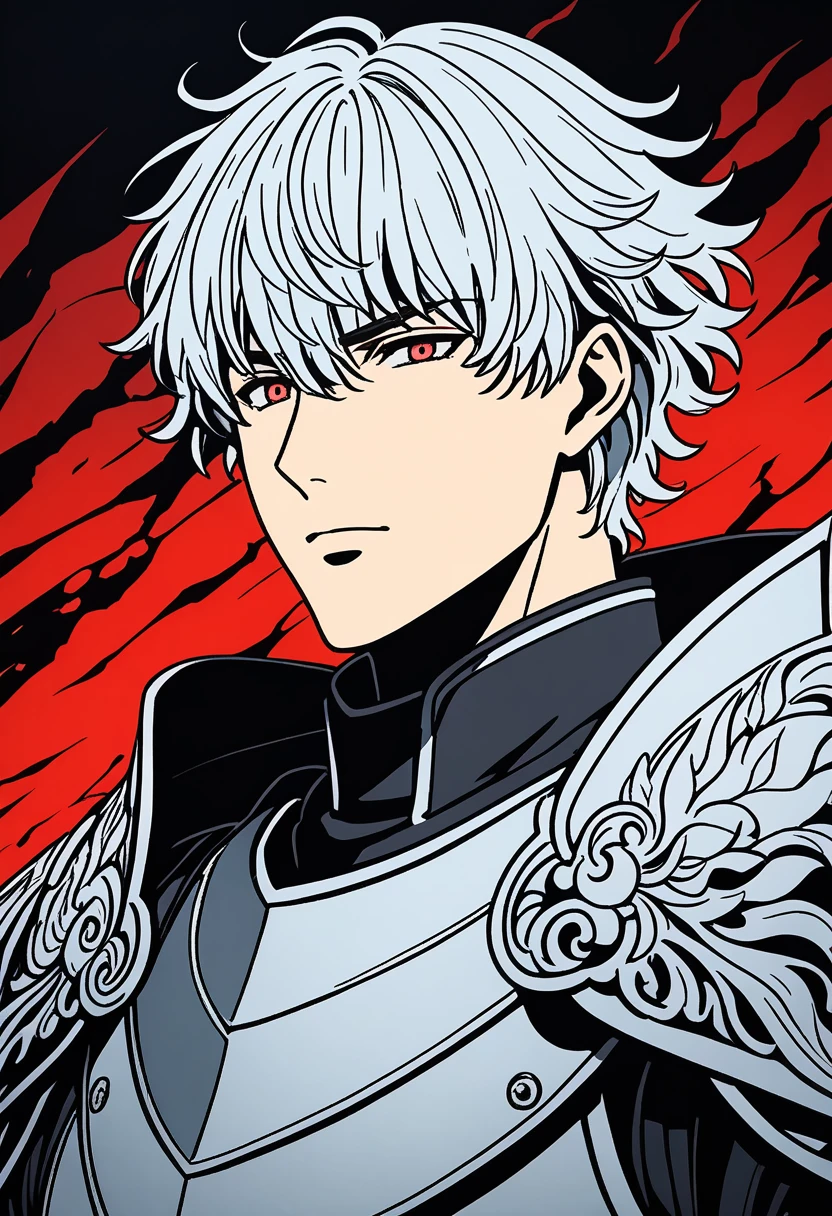 1boy, Griffith, Berserk, A charismatic swordsman and leader who is willing to sacrifice anything to achieve his dream. Griffith's ambition and ruthlessness make him a complex and compelling villain, (masterpiece), (best quality), (ultra-detailed), very aesthetic, illustration, disheveled hair, perfect composition, moist skin, intricate details, anime artwork, anime style, key visual, vibrant, studio anime, highly detailed, Anime line art, lineart, line art, flat colors, flat color