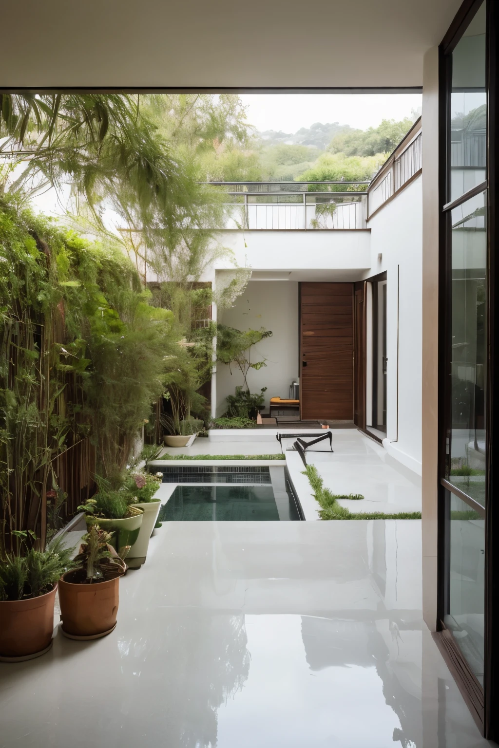 In the Vietnamese countryside, stands a picturesque house with a stunning exterior design. The walls, painted in a pristine white, exude a sense of elegance and purity. The wooden windows and roof tiles add a touch of traditional charm, perfectly complementing the modern architectural concept. As you step inside, the concrete floor greets your feet with its cool and solid embrace. 
The house is surrounded by a lush garden area, adorned with vibrant cacti plants that bring a splash of color to the serene landscape. But it is the open balcony terrace that steals the show, offering a tranquil space for relaxation or socializing during the day. Here, one can bask in the warmth of the sun's embrace or enjoy the gentle caress of the breeze